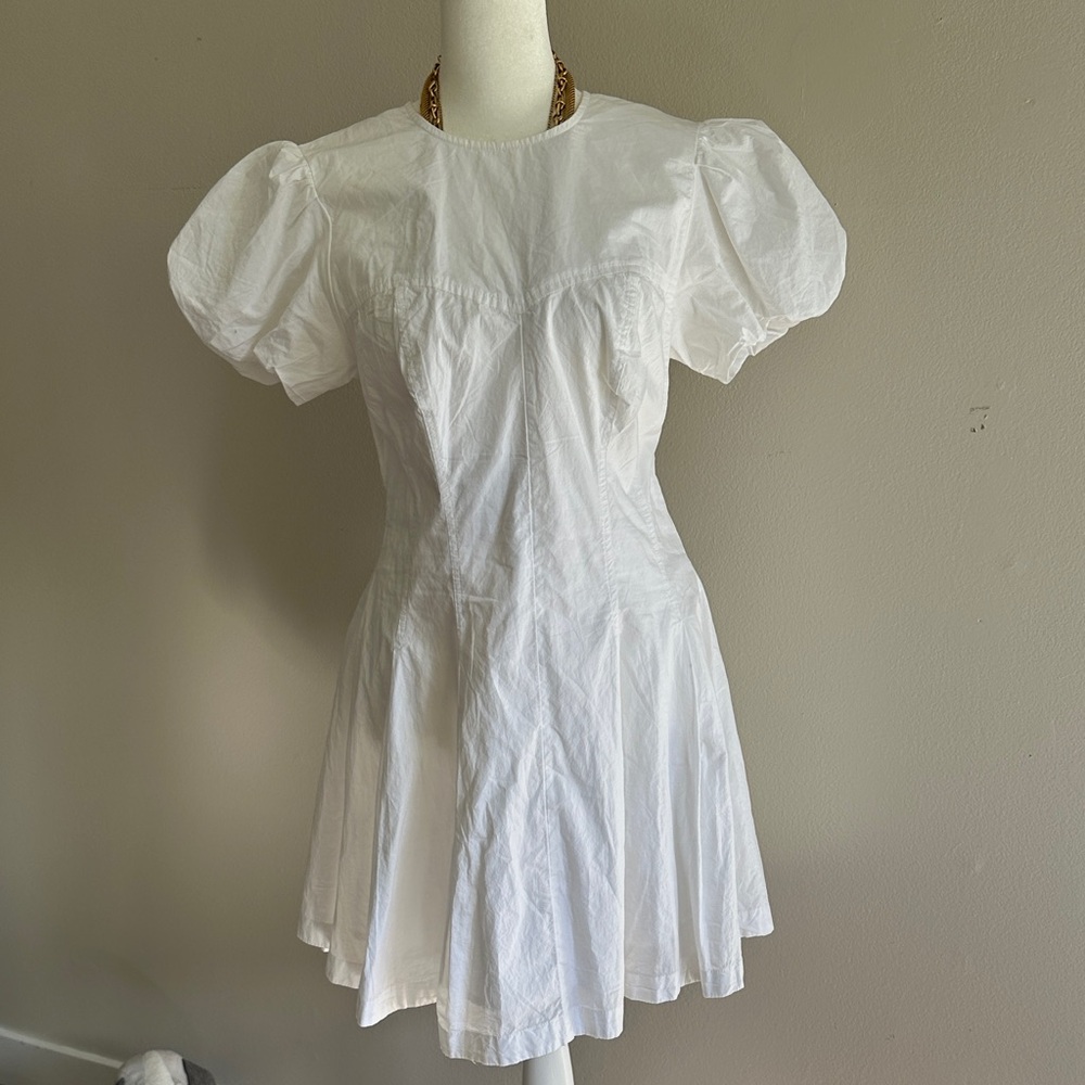 Maeve Anthropologie Elegant White Puff Sleeve Dress